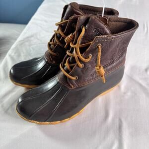 Sperry Saltwater Duck Boots Womens Sz 8 Brown Leather Waterproof Rain Snow